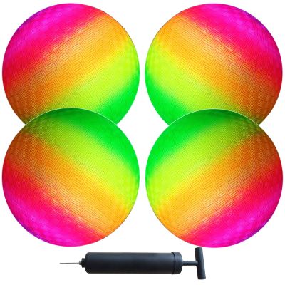 AppleRound 8.5-inch Dodgeball Playground Balls, Pack of 4 Balls with 1 Pump, Official Size for Dodge Ball, Handball, Camps and Schools (Rainbow)