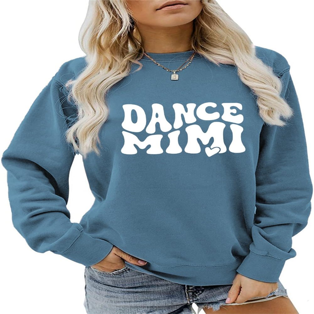ESIKAH Dance MiMi Sweatshirt Women Cute Heart Graphic Shirt Grandma Life Sweater Crewneck Pullover Tops Dance Lovers Gifts Blue