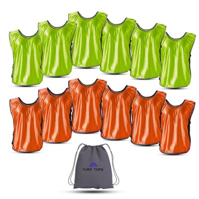 Turf Tops Soccer Pinnies & Bibs for Adults and Youth: Essential Team Scrimmage Vests and Pennies for Sports - 12 PCS
