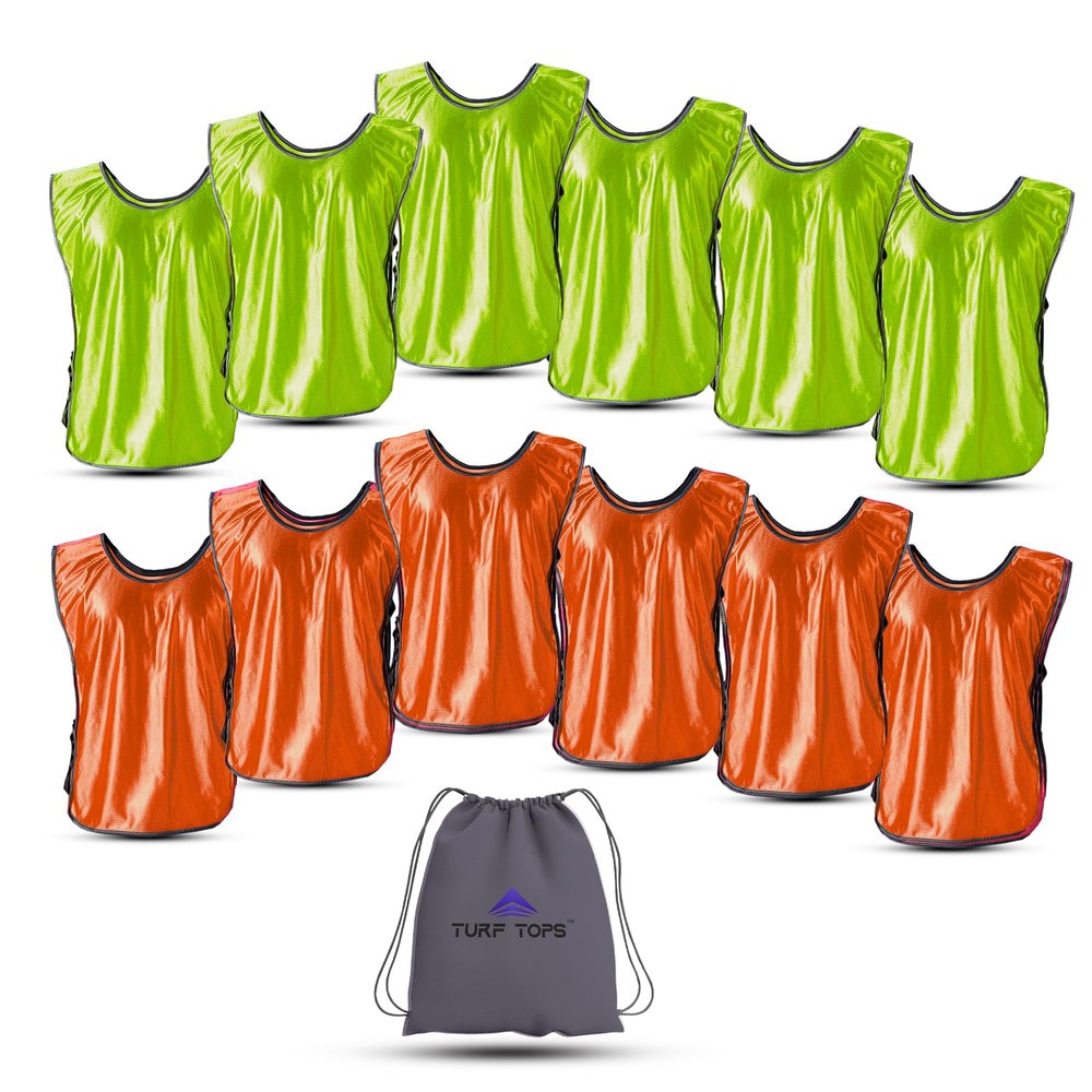 Turf Tops Soccer Pinnies & Bibs for Adults and Youth: Essential Team Scrimmage Vests and Pennies for Sports - 12 PCS