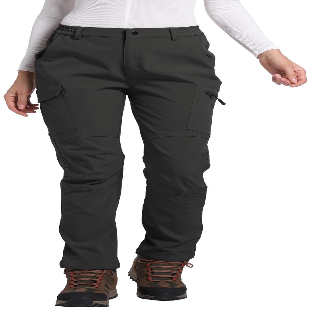 Women's Fleece Lined Waterproof Hiking Pants Insulated Softshell Warm Outdoor Winter Snow Ski Pants Black XXL