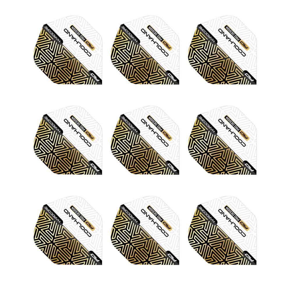 RED DRAGON Hardcore Premium Luke Humphries Gold and White Standard Dart Flights - 3 Sets Per Pack (9 Dart Flights in Total)