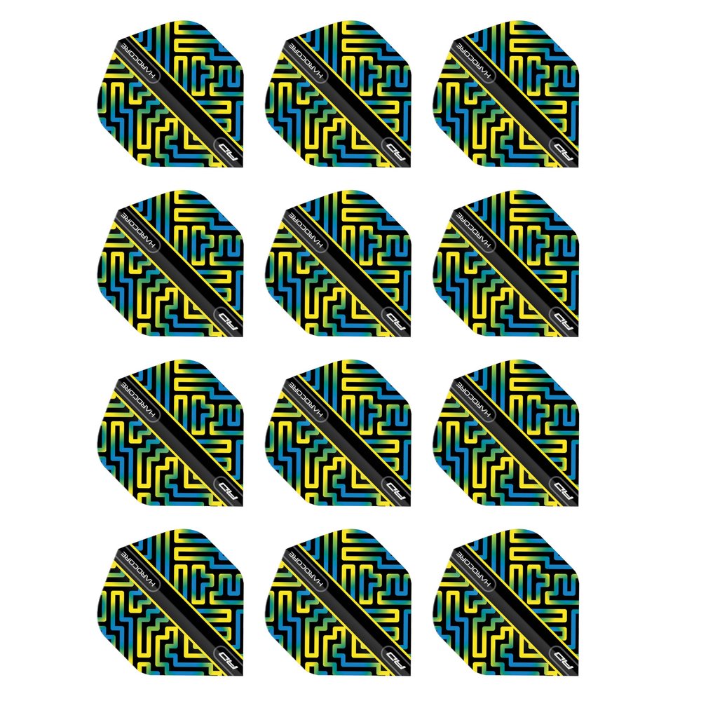 RED DRAGON Hardcore XT Blue, Green and Yellow Dart Flights - 4 Sets Per Pack (12 Dart Flights in Total)