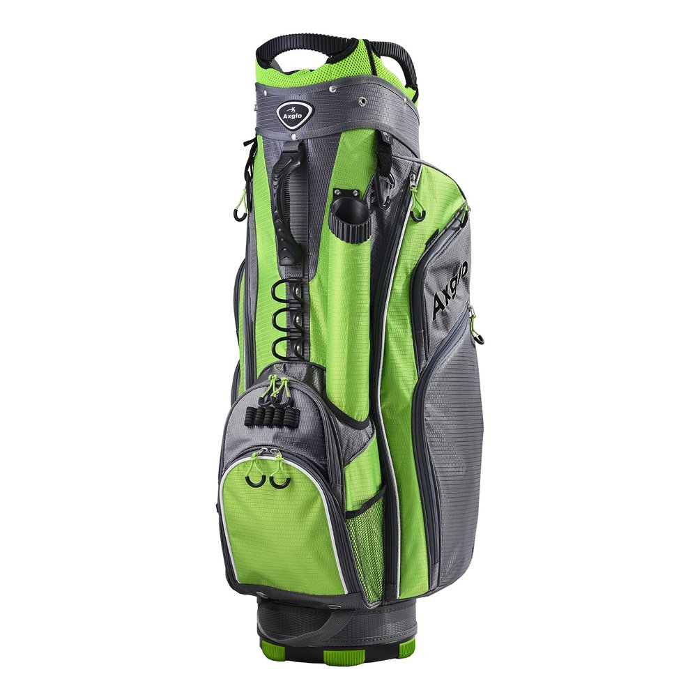Axglo Golf Cart Bag | Golf Bag | A181 Lightweight 14 Full Length Dividers | Shoulder Straps |Multiple Pockets (Green/Grey)