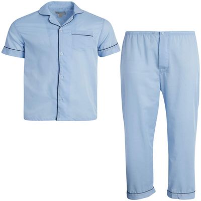 Ten West Apparel Men's 2-Piece Pajama Set with Short Sleeve Shirt and Long Pants, Size Small, Light Blue