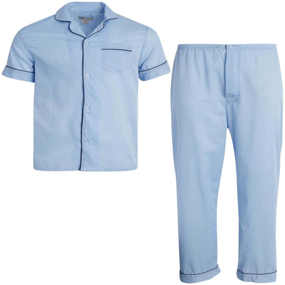 Ten West Apparel Men's 2-Piece Pajama Set with Short Sleeve Shirt and Long Pants, Size Small, Light Blue