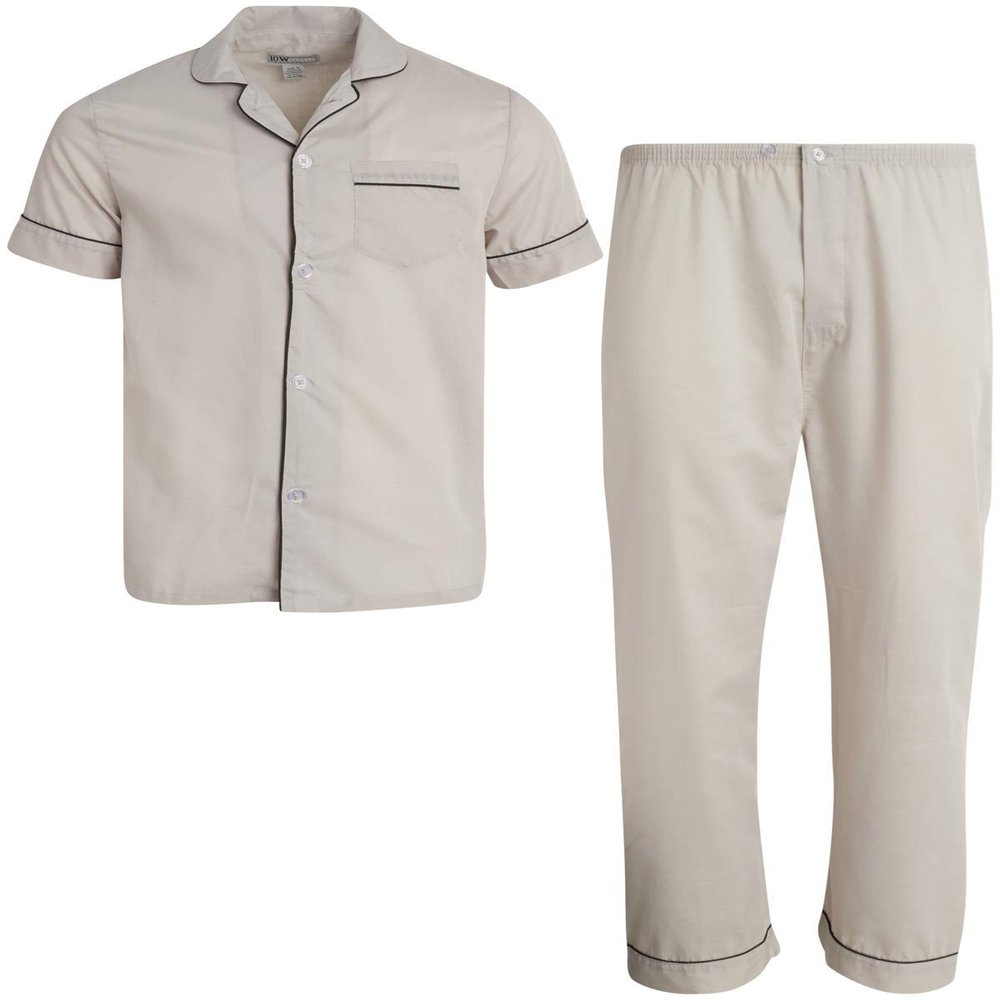 Ten West Apparel Men's 2-Piece Pajama Set with Short Sleeve Shirt and Long Pants, Size Small, Grey