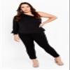 Avenue Women'S Plus Size Eva One Shoulder Top Black view 3
