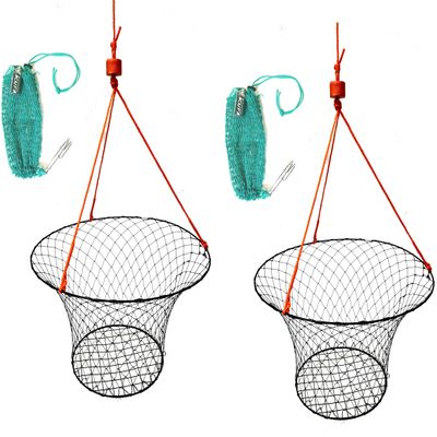 2-Pack of KUFA Sports Vinyl Coated 30-Inch Crab Ring with 50-feet Rope and Bait case ((CT90+BAG7) X2)