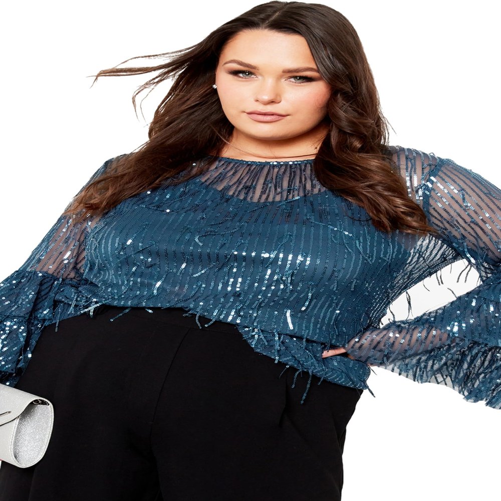 Avenue Women's Plus Size Nouveau Nights Top Teal