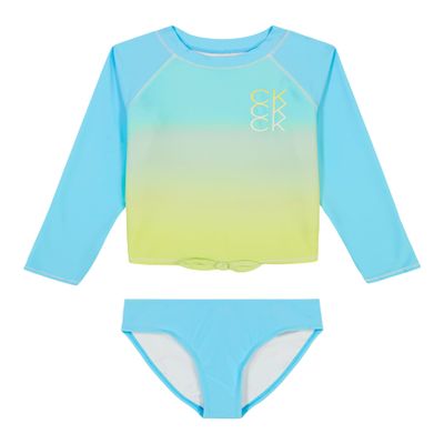 Calvin Klein Girls' Two-Piece Rashguard Swimsuit Set with UPF 50+ Sun Protection, Atomizer Ombre, 16