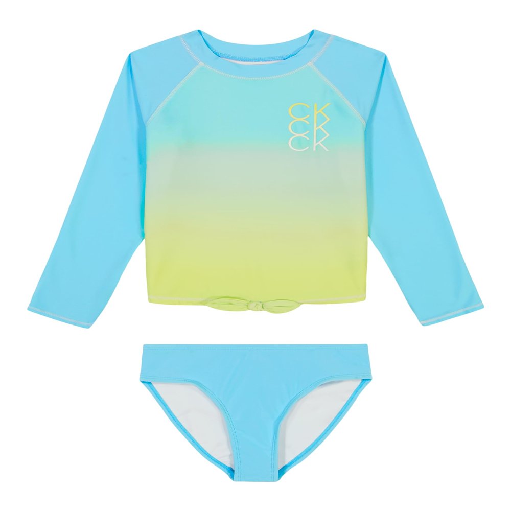 Calvin Klein Girls' Two-Piece Rashguard Swimsuit Set with UPF 50+ Sun Protection, Atomizer Ombre, 16