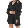 2023 Lounge Sets for Women Fluffy Pajamas Set Soft Comfy Fleece 2 Piece Pjs Set Pullover Shorts Fuzzy Sleepwear Loungewear Black