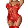 Avidlove Lingerie for Women V Neck Lace Bodysuit Teddy with Garter Belts Red X-Large view 1