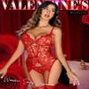 Avidlove Lingerie for Women V Neck Lace Bodysuit Teddy with Garter Belts Red X-Large view 2