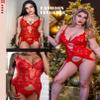 Avidlove Lingerie for Women V Neck Lace Bodysuit Teddy with Garter Belts Red X-Large view 4