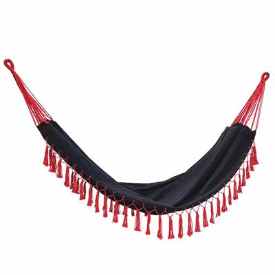 Contrast Tassel Hammock, Double Canvas Swing, Outdoor Products, Children's Camping (Color : Black)