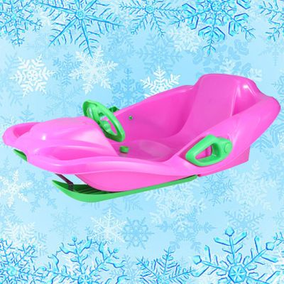 Children's Sledge, Thickened Double Sledge, Snow Sledge with Backrest, Plastic Sledge