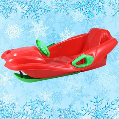 Children's Sledge, Thickened Double Sledge, Snow Sledge with Backrest, Plastic Sledge