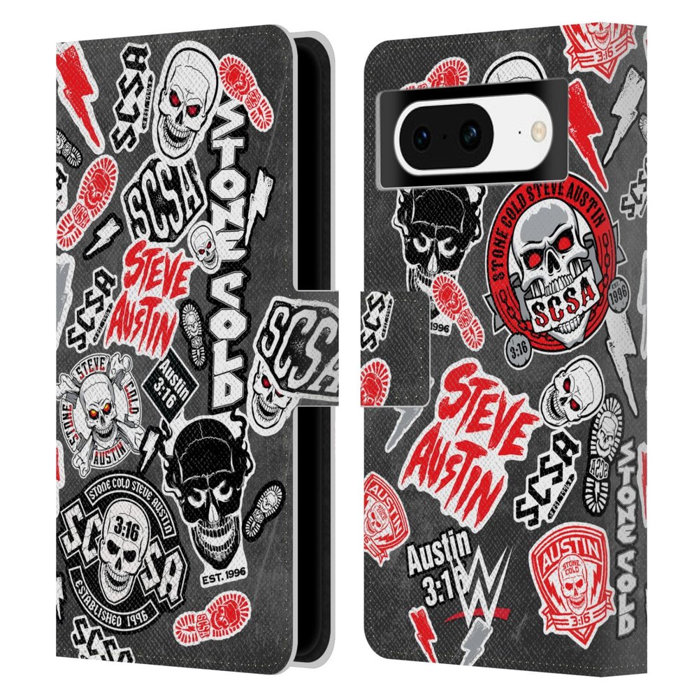 Head Case Designs Officially Licensed WWE Icons Stone Cold Steve Austin Leather Wallet Case Compatible with Google Pixel 8