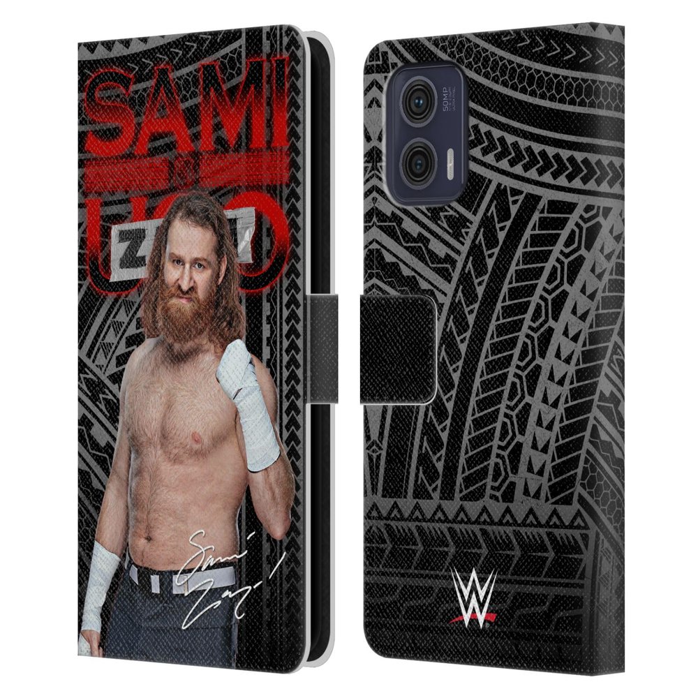 Head Case Designs Officially Licensed WWE Signature Sami Zayn Leather Book Wallet Case Cover Compatible with Motorola Moto G73 5G