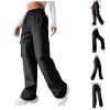 Cargo Pants Women Baggy Parachute Drawstring Elastic Waist Casual Wide Leg Trendy Y2K Teen Girls Loose Hiking Trousers view 3