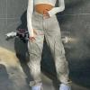 Women Cargo Pants Parachute Drawstring Elastic Waist Sweatpants Baggy Y2k Teen Girls Pants Loose Trousers with Pocket view 2