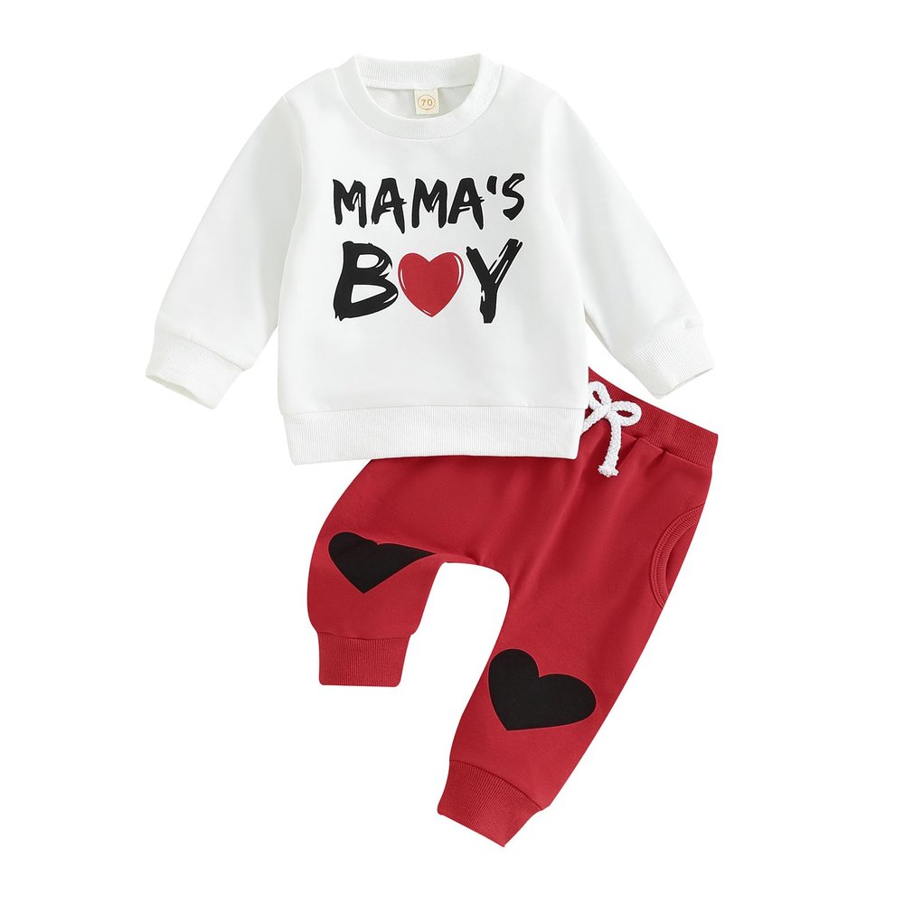 Ledy Champswiin 0-3 Years Toddler Baby Boy Clothing Spring Outfits Pullover Sweatshirts Long Pants Set for Valentine's Day (C - White Mama's Boy, 6-12 Months)