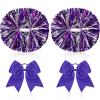 Canlierr 4 Pcs Cheerleading Pom Poms with Baton Handle and Cheerleader Hair Bows, 14 Inch Metallic Cheer Supplies for School Team Spirit Sports Dance Cheering(Purple and Silver) view 1