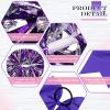 Canlierr 4 Pcs Cheerleading Pom Poms with Baton Handle and Cheerleader Hair Bows, 14 Inch Metallic Cheer Supplies for School Team Spirit Sports Dance Cheering(Purple and Silver) view 3