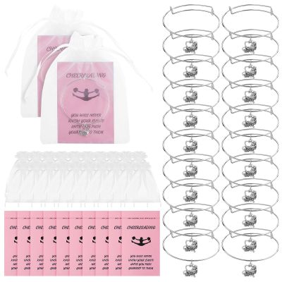 Remuuly 20 Pcs Cheerleader Gifts Bracelets with Cheerleading Cards and Bags Adjustable Charm Bangle Bracelets Bulk Cheer Jewelry for Team Accessories(Pink)