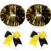 Canlierr 4 Pcs Cheerleading Pom Poms with Baton Handle and Cheerleader Hair Bows, 14 Inch Metallic Cheer Supplies for School Team Spirit Sports Dance Cheering(Gold and Black) view 1