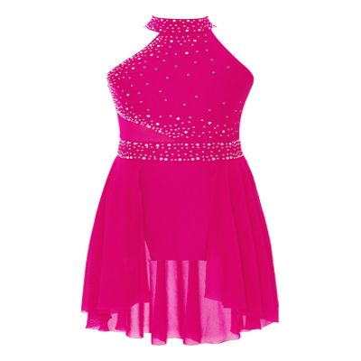 TSSOE Kids Girls Sleeveless Halter Shiny Sequins Lyrical Dance Dress Ballet Leatard Figure Skating Dress B06 6 Years