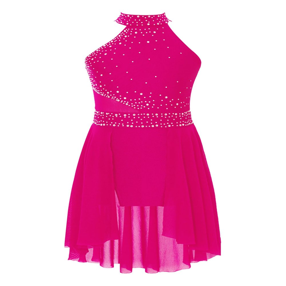 TSSOE Kids Girls Sleeveless Halter Shiny Sequins Lyrical Dance Dress Ballet Leatard Figure Skating Dress B06 6 Years