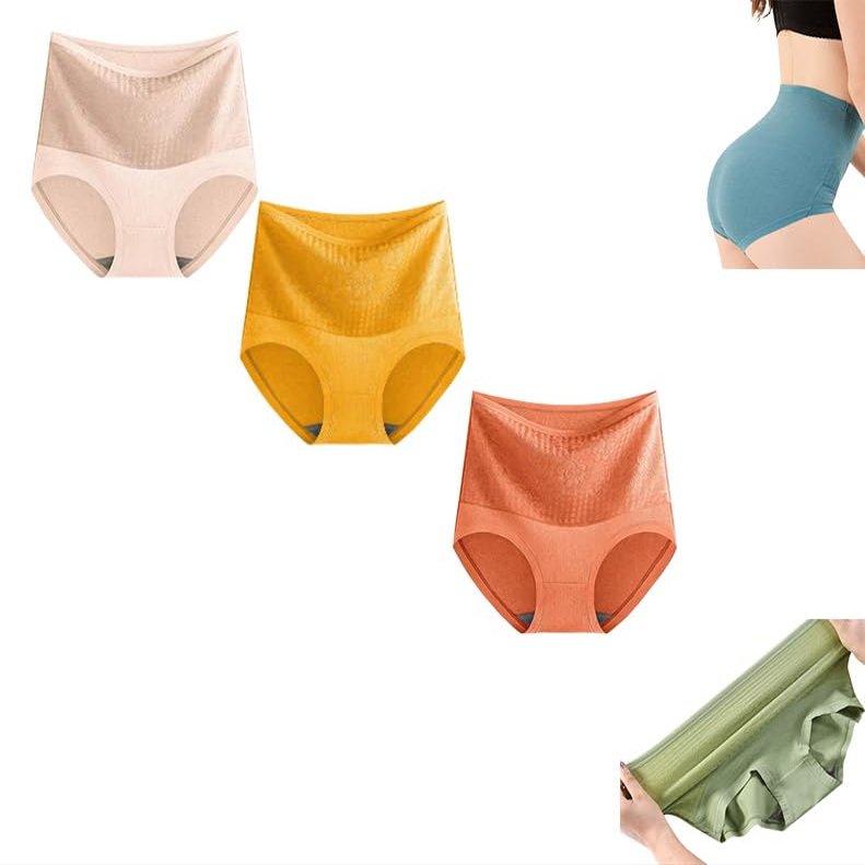NLIADVY New Velvet Thermal Underwear for Women, High-Waist Pure Cotton Waist-Protecting Belly-Control Thickened Briefs (3PCS-A,XL(60-70kg))