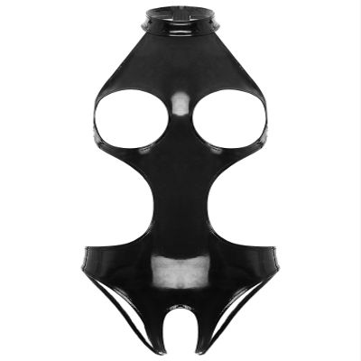 YiZYiF Women's PVC Leather Long Sleeves Zipper Crotch Bodycon Tank Leotard Catsuit 4# Black D 3X-Large
