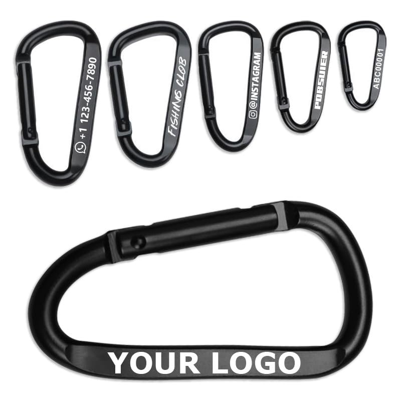 Pobsuier Custom Metal Carabiner Clip Personalized D-Shaped Spring Snap Hook Buckle Engraved Aluminum Alloy Key Ring for Outdoors Camping Hiking