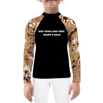 DEHAHA Boys Girls Custom Logo Text Rash Guards Shirts for Jiu Jitsu Wrestling Competition, X-Large(9 Years) Brown