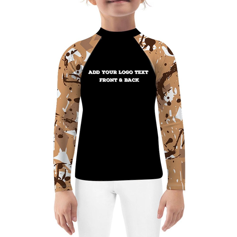 DEHAHA Boys Girls Custom Logo Text Rash Guards Shirts for Jiu Jitsu Wrestling Competition, X-Large(9 Years) Brown