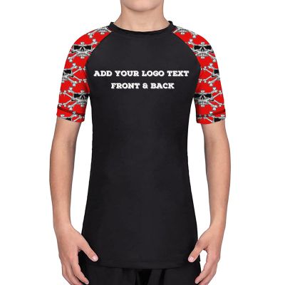 DEHAHA Custom Logo Sublimation Printing Rash Guard for Jiu Jitsu Wrestling Gift,Red Skull X-Large(9 Years)