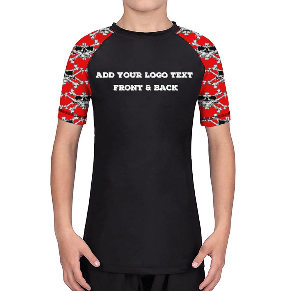 DEHAHA Custom Logo Sublimation Printing Rash Guard for Jiu Jitsu Wrestling Gift,Red Skull X-Large(9 Years)