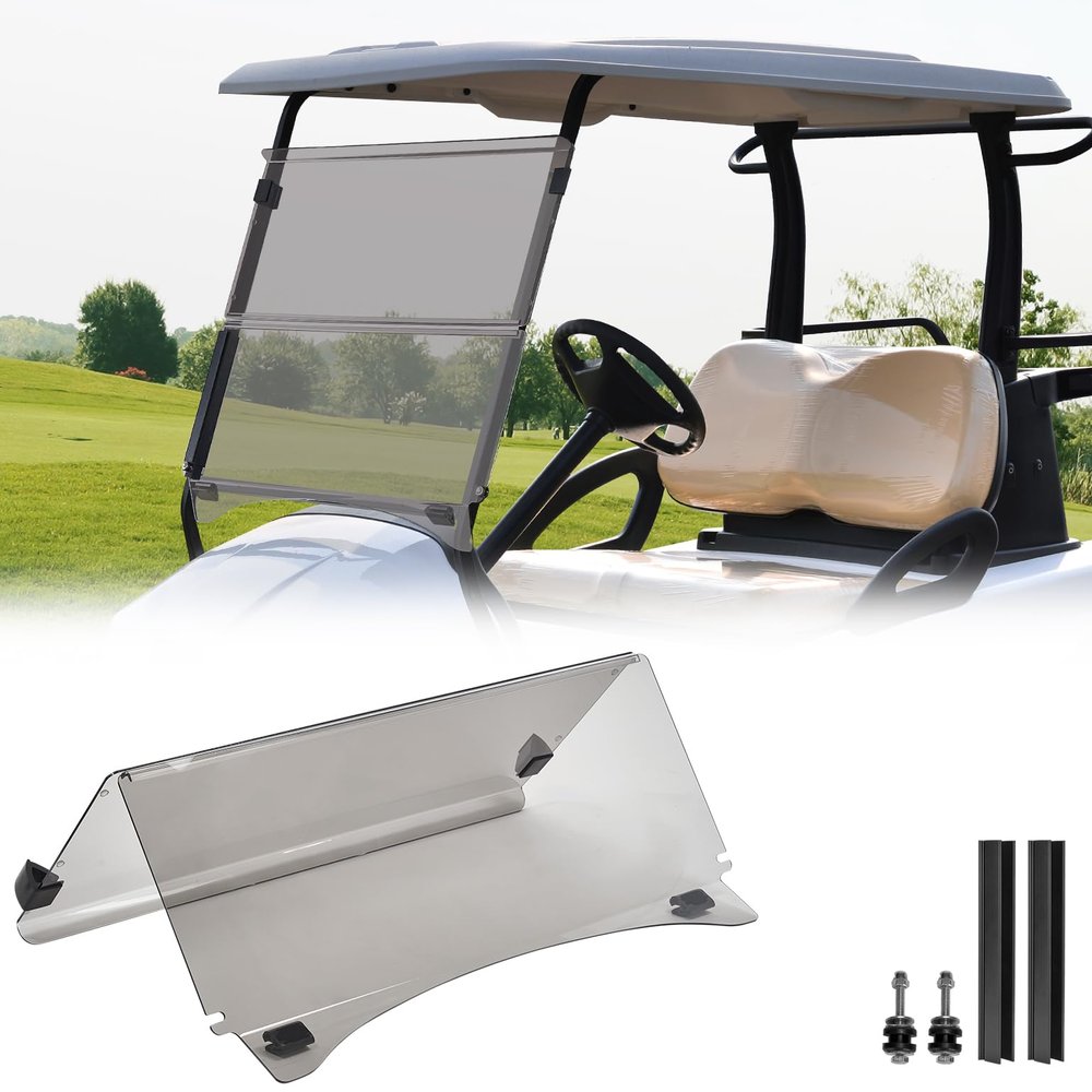 KEMIMOTO Golf Cart Windshield Compatible with Club Car Precedent Gas/Electric (04-Up), Foldable Replacement Windshield with Anti-UV and Impact Resistant Acrylic (Tinted)