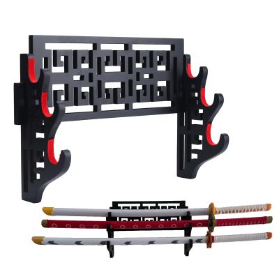 GUIIYLGG Sword Holder Katana Wall Mount - 3 Tier Velvet Padded Katana Stand Samurai Rack Samurai Sword Display Rack Wand Wakizashi Sword Stand Display