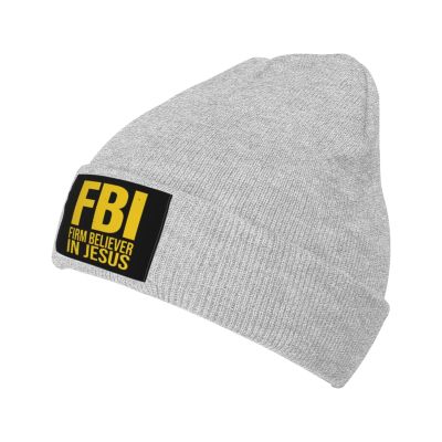 FBI Firm Believer in Jesus Knit Hat Winter Beanie Hats Men Women Slouchy Funny Hat Gray