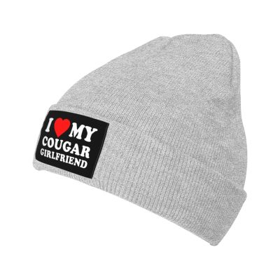 I Love My Cougar Girlfriend Knit Hat Winter Beanie Hats Men Women Slouchy Funny Hat Gray