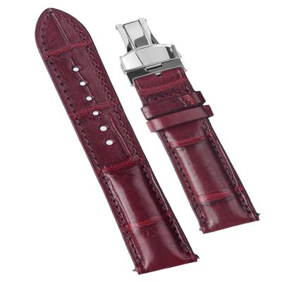 20mm Burgundy Leather Watch Band Deployment Clasp Quick Release Handmade Leather Strap Butterfly Buckle Croc Replacement Wristband Men, Christmas Father's Day Gift for Dad Son Husband DH-70D-S-20MM