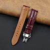 20mm Burgundy Leather Watch Band Deployment Clasp Quick Release Handmade Leather Strap Butterfly Buckle Croc Replacement Wristband Men, Christmas Father's Day Gift for Dad Son Husband DH-70D-S-20MM view 2