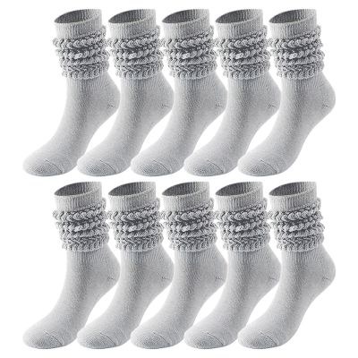 5 Pairs Slouch Socks Women Thigh High Boot Socks Soft Cozy Scrunch Socks Women Winter Knee High (Dark Gray, One Size)