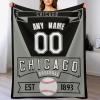 Ship Next Day Chicago Custom Baseball City Throw Blanket Chicago Personalized Name Number for Men Women Youth Kids Oversized Soft Flannel Blanket Decorative for Bedroom Living Room, Made in USA view 2