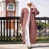 AFAVOM Women's Muslim Cardigan Traditional Islamic Open Front Abayas Middle East Kimono Clothes Dubai Arabic Eid Long Sleeve Robe Solid Color Ramadan Modest Maxi Kaftan Red(Without Hijab) L view 2